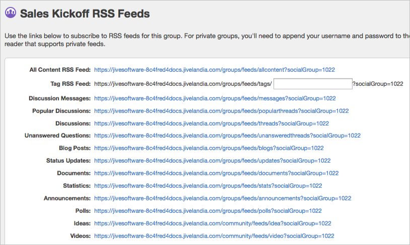 Feed list of a space