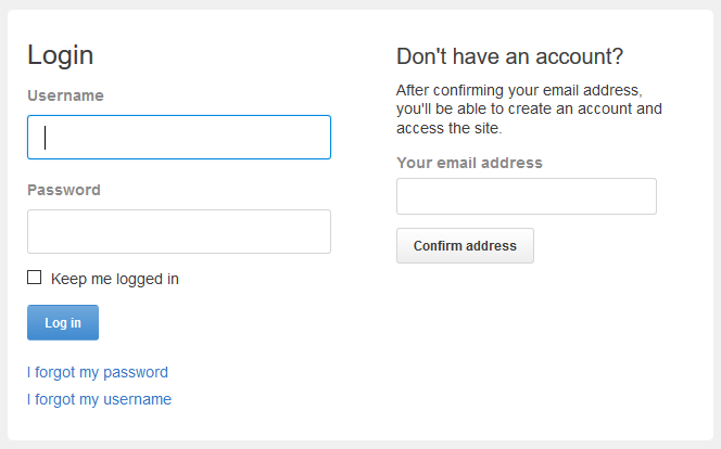 An example of the registration form with required email verification