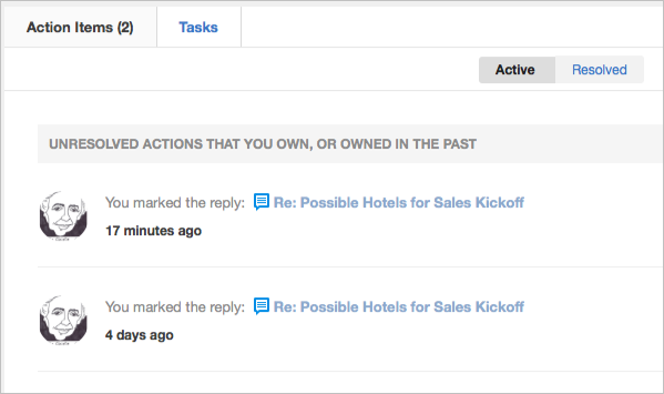 Pending Marked for Action items screenshot