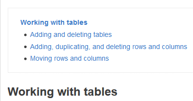 A table of contents when viewing content