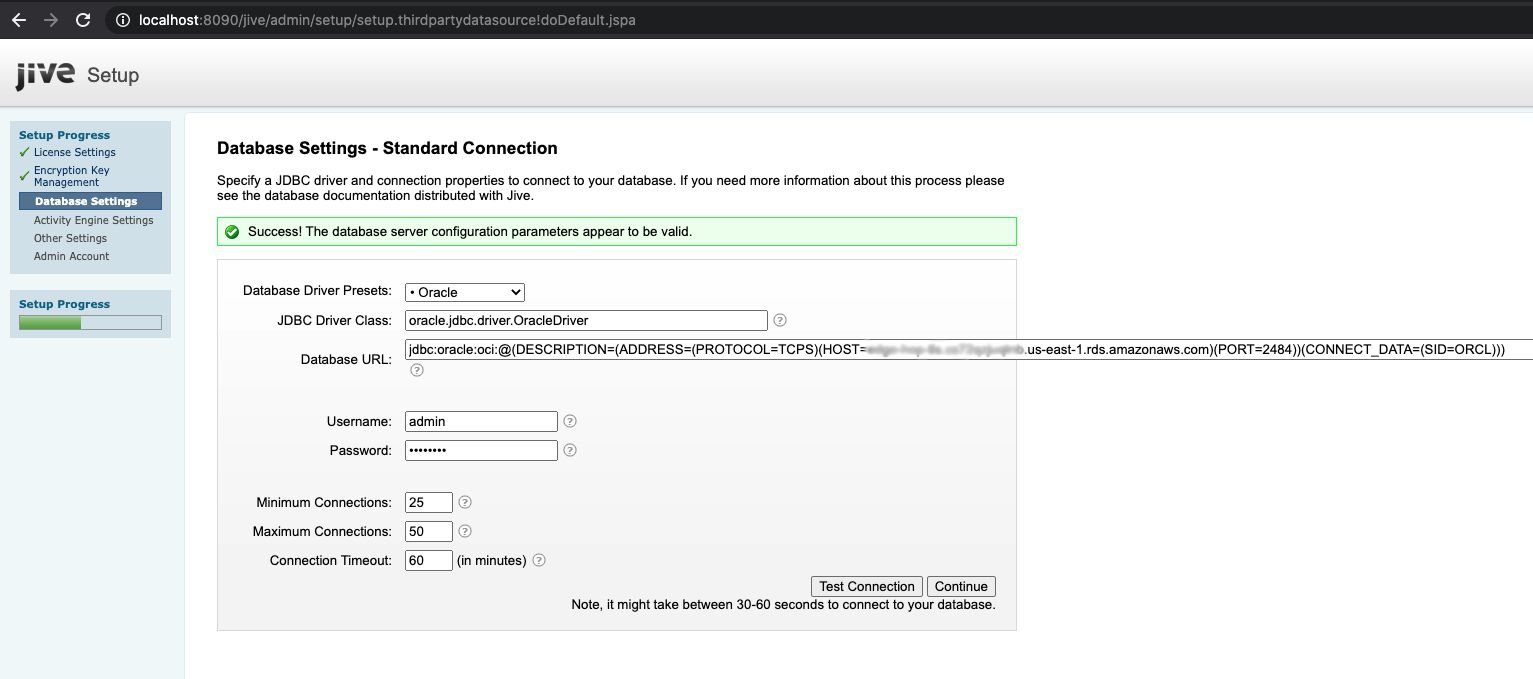 An example of Core Database settings
