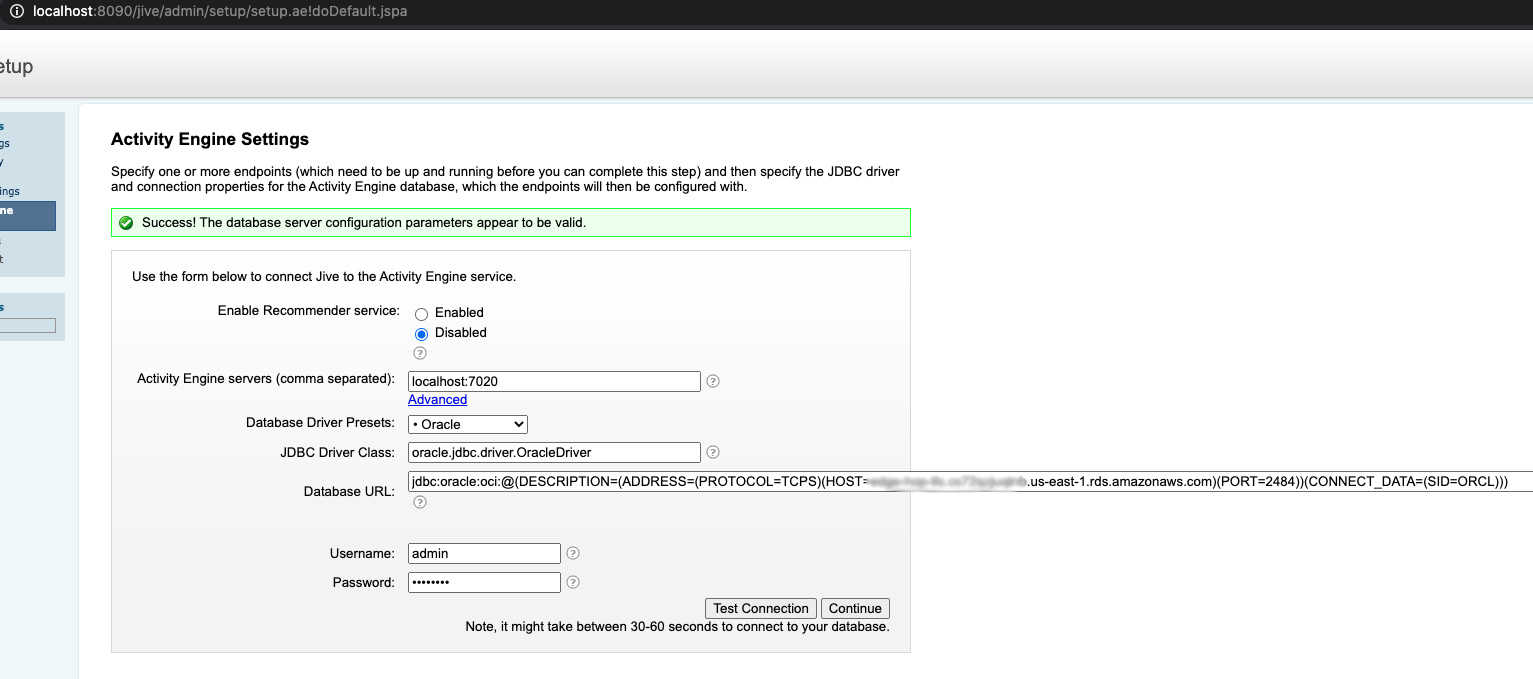 An example of Activity Engine settings