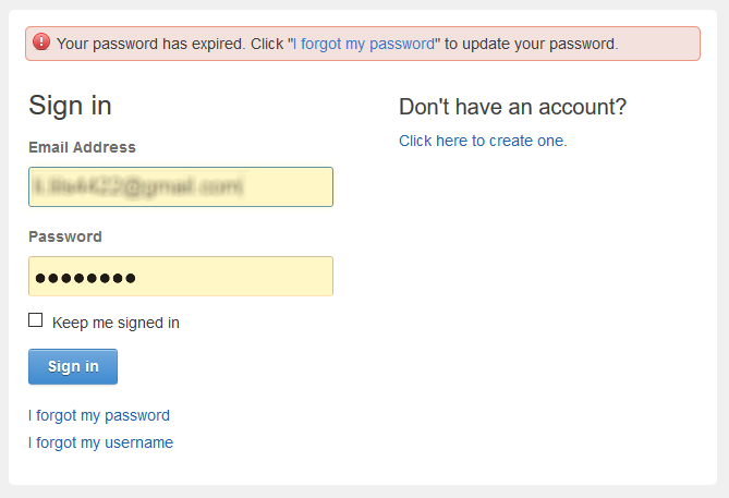 Login page after user password expired