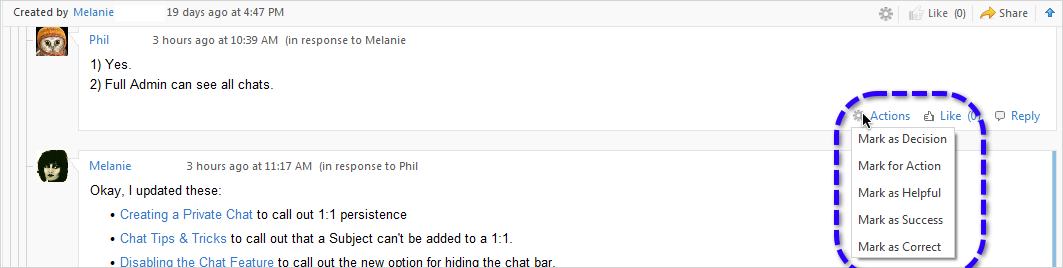 Marking Replies or Comments in Jive for Outlook screenshot
