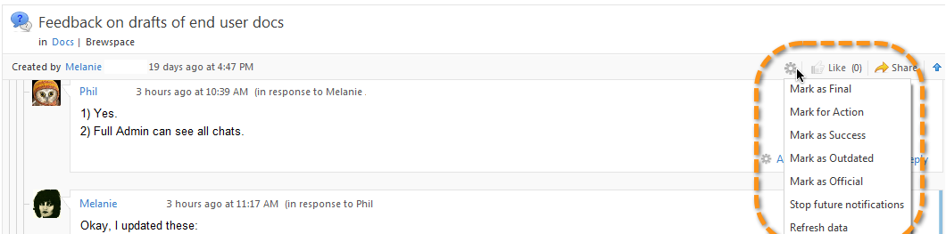 Marking Top-level Content in Jive for Outlook screenshot