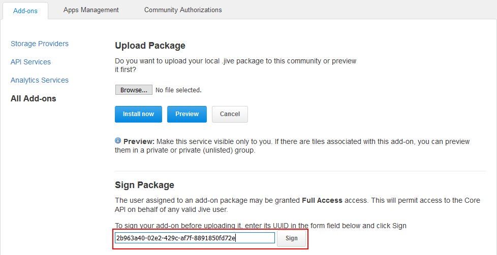 A screenshot of extended Upload Package page view