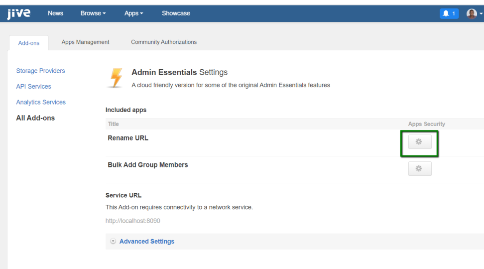 A screenshot of the Admin Essentials add-on settings