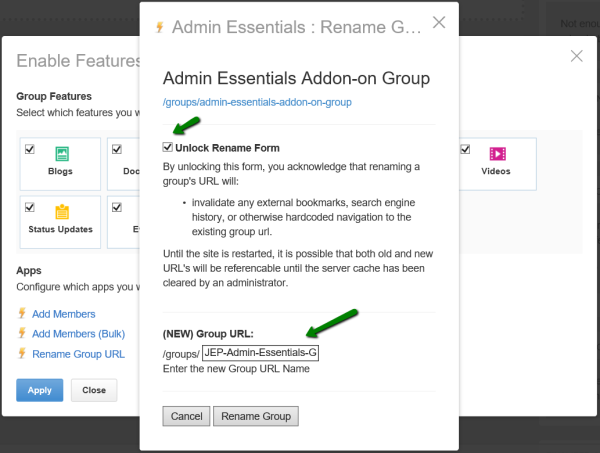 A screenshot of changing the social group URL screen