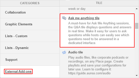 Ask Me Anything tile in the tile selection