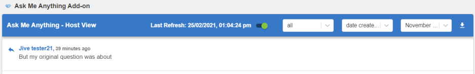 An example of the Ask Me Anything tile's Host View