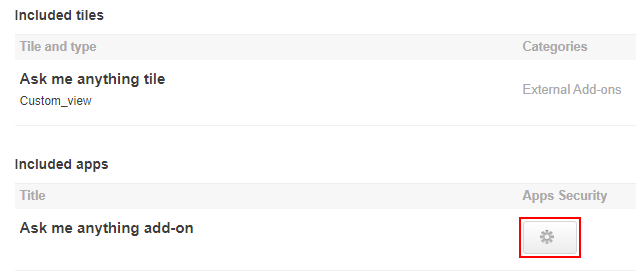 A screenshot of the Ask Me Anything add-on security settings