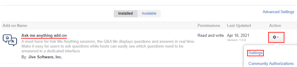 A screenshot of the Ask Me Anything add-on settings