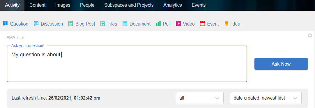 An example of Ask Me Anything tile's user view