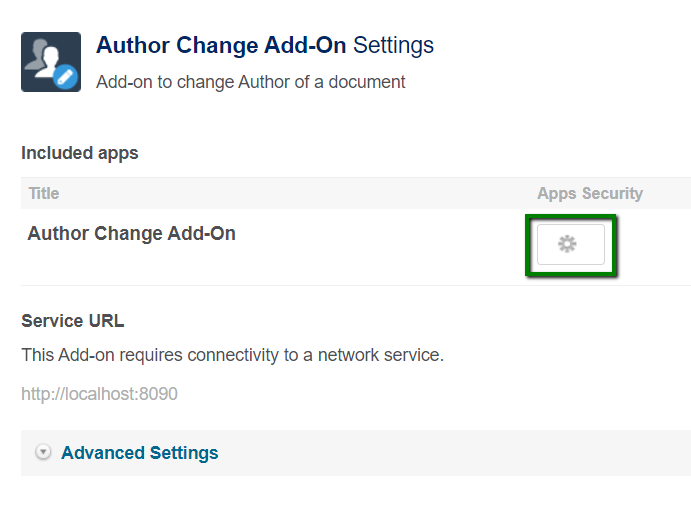 A screenshot of the Author Change add-on security settings