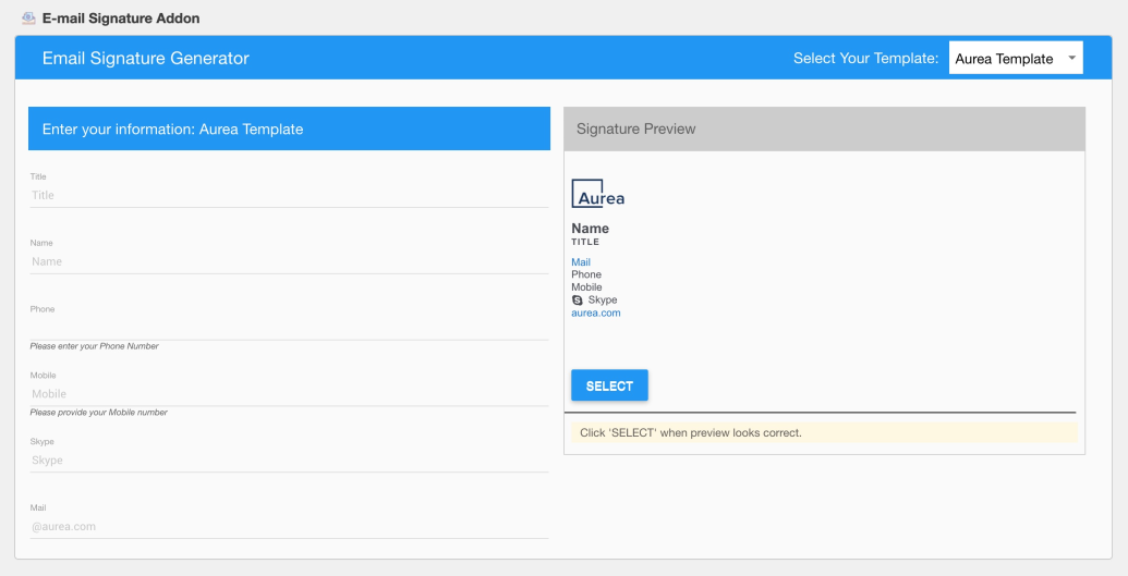 An example of Email Signature add-on screenshot