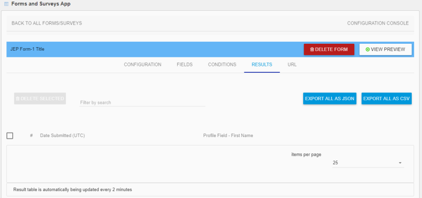 The Results tab overview