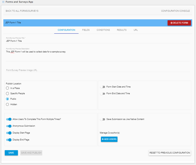 The Configuration tab overview