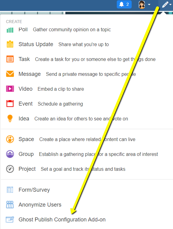 The menu item in the Create Menu