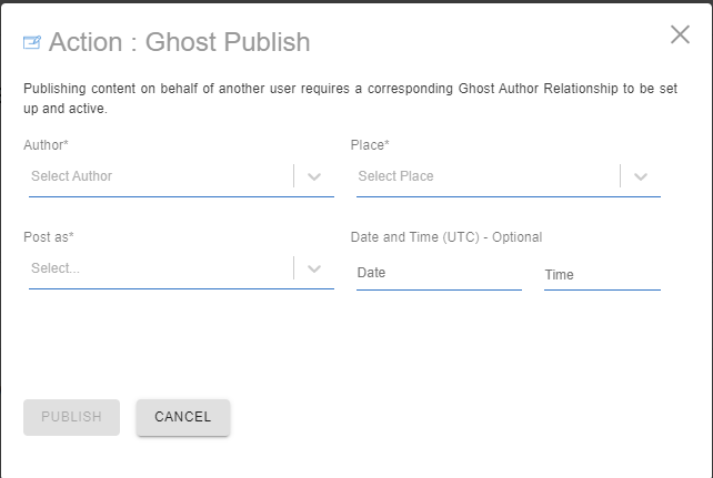 A screenshot of the publishing dialog box