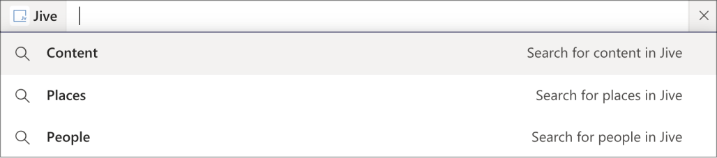 A screenshot of searching Jive from Microsoft Teams