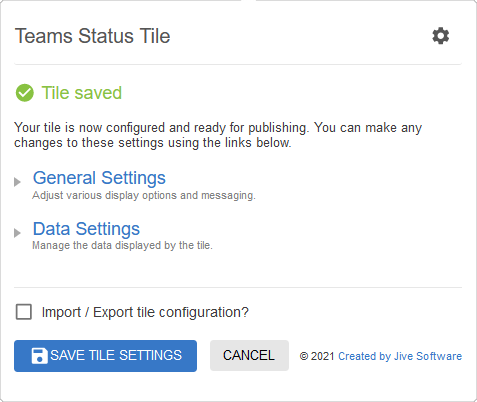 Teams Status tile screenshot: settings saved