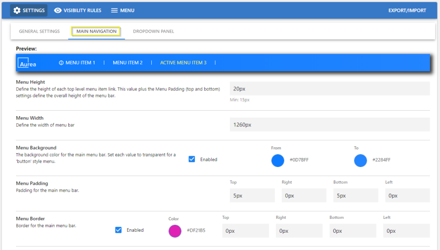 A screenshot of Main Navigation : Main Menu - general screen