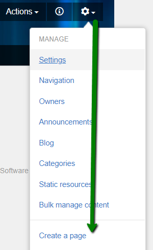 A screenshot with the Create a page action highlighted