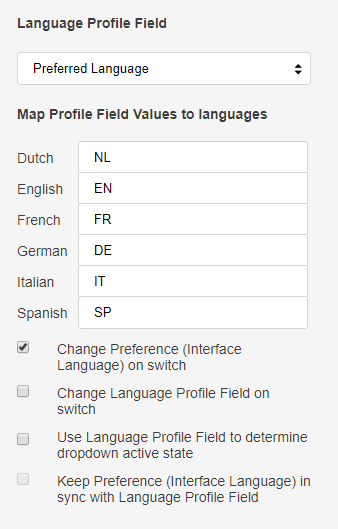 A screenshot of possible mapping of the Language Profile Field against the Available Languages