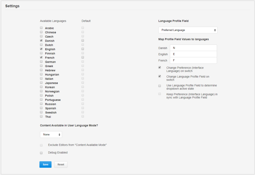 A screenshot of the Settings page