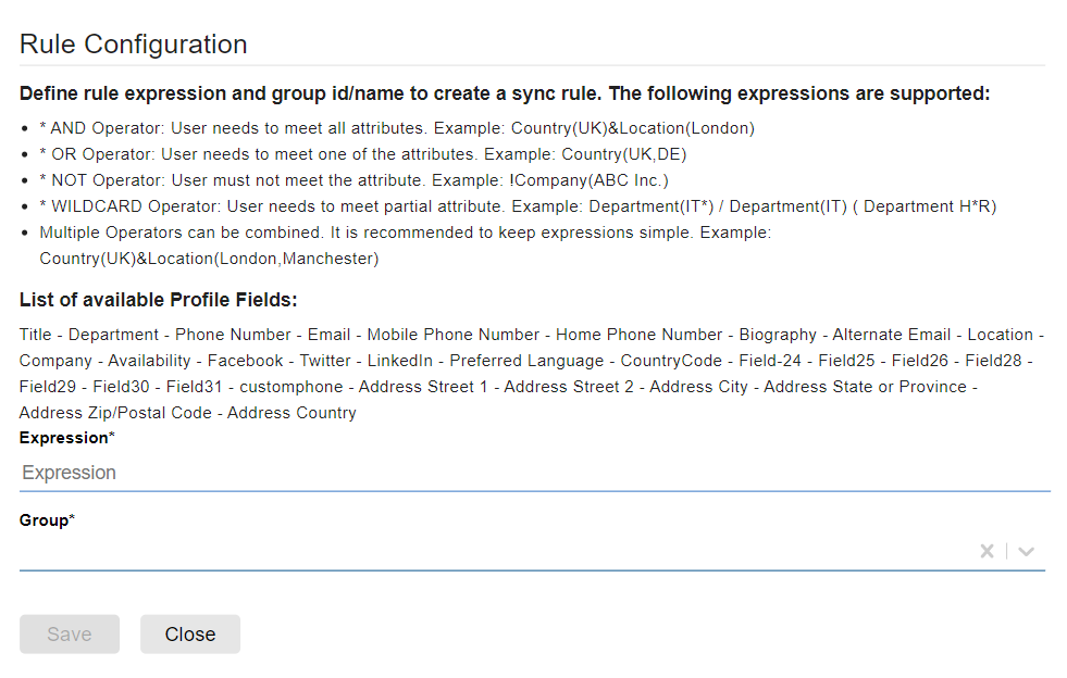 A screenshot of the rule configuration screen