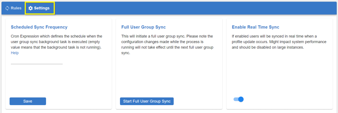 A screenshot of the User Group Sync settings