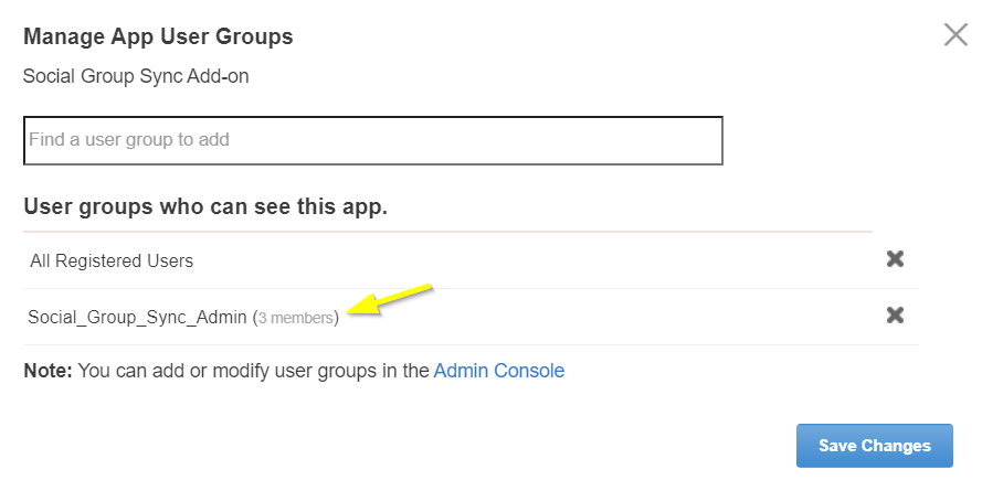 An example of the user group configuration for the Social Group Sync add-on