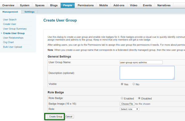 A screenshot of adding an example user group – user-group-sync-admins