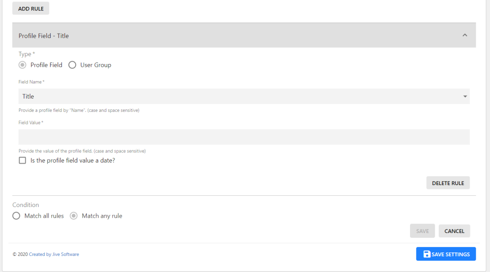 A screenshot of selecting visibility rule type