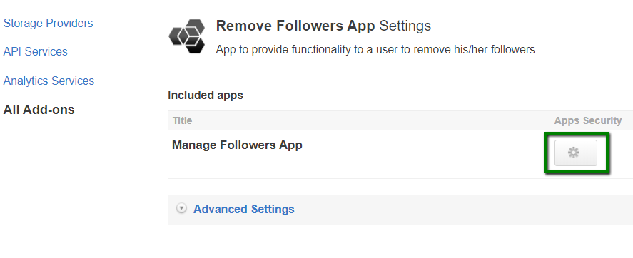 A screenshot of the Remove Followers add-on security settings