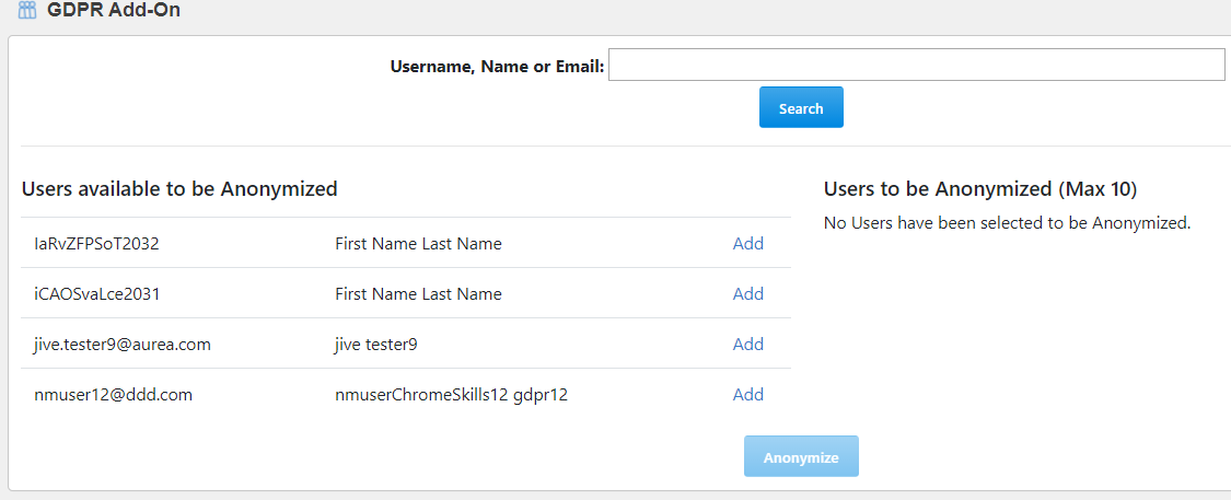 A GDPR Add-on page screenshot