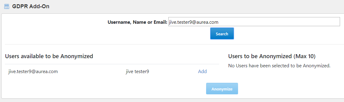 A GDPR Add-on page screenshot