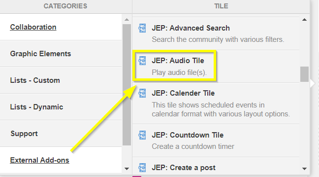 Audio tile in the tile selection