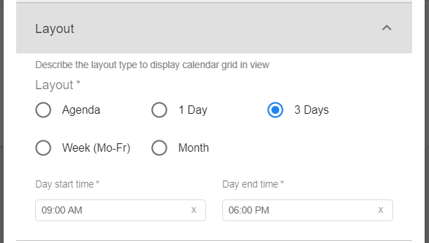 Calendar tile: Layout settings