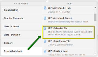 Calendar tile in the tile selection