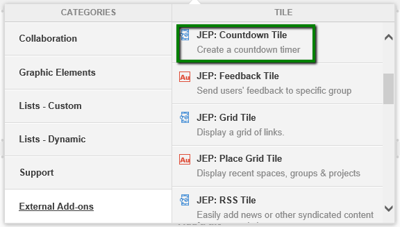 Countdown tile in the tile selection