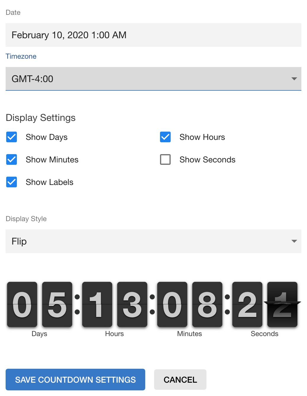 An example of Countdown tile