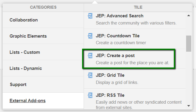 Create a Post tile in the tile selection