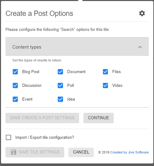 Create a Post: Settings tile-specific configuration options