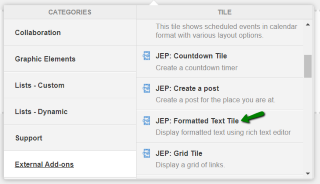 Formatted Text tile in the tile selection