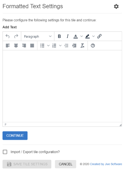 An example of Formatted Text tile configuration