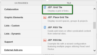 Grid Layout tile in the tile selection