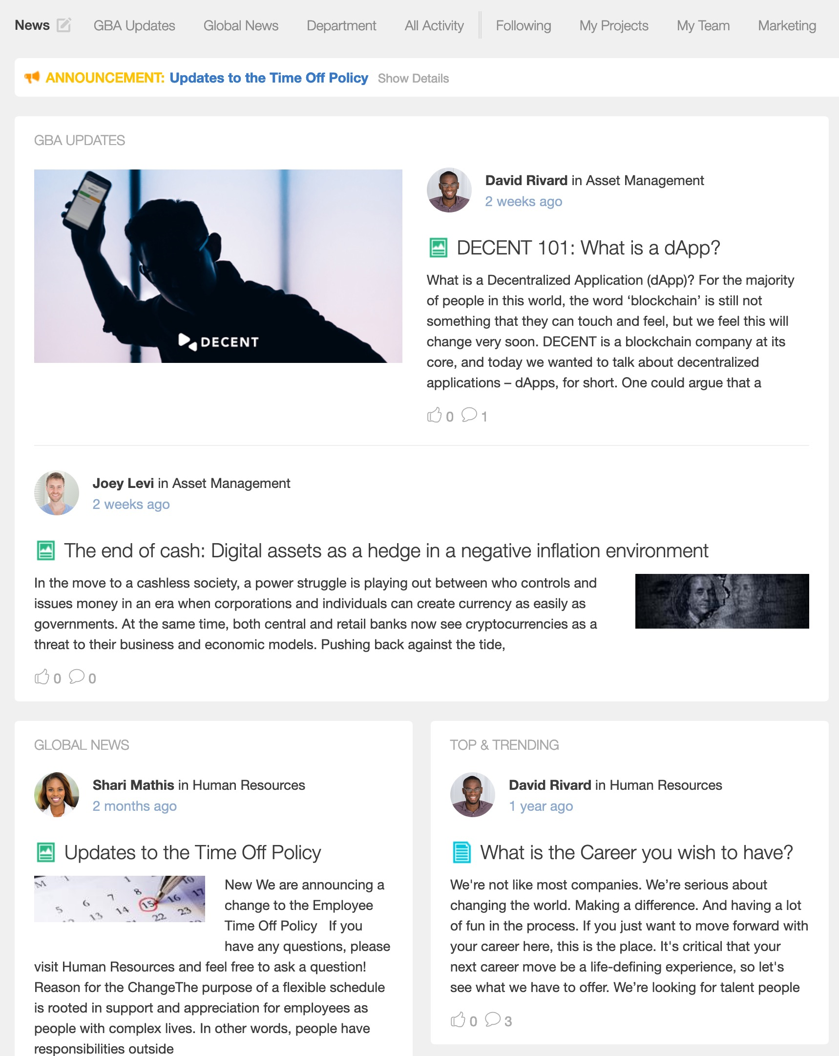 An example of News Stream tile