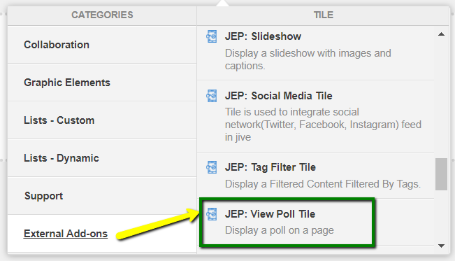 Jive Poll tile in the tile selection