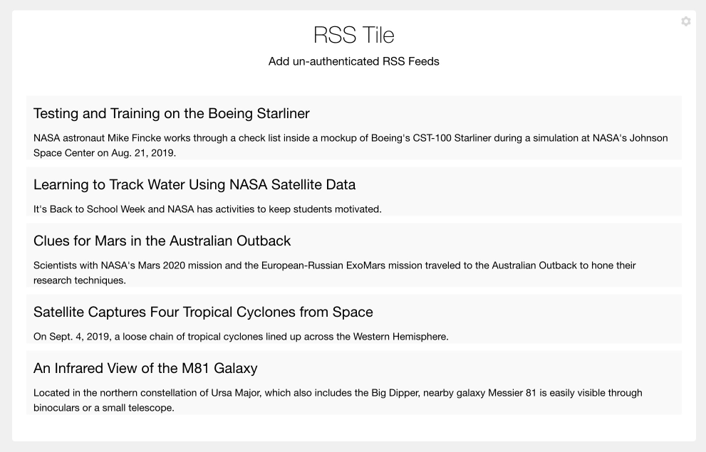 An example of RSS tile in hero column